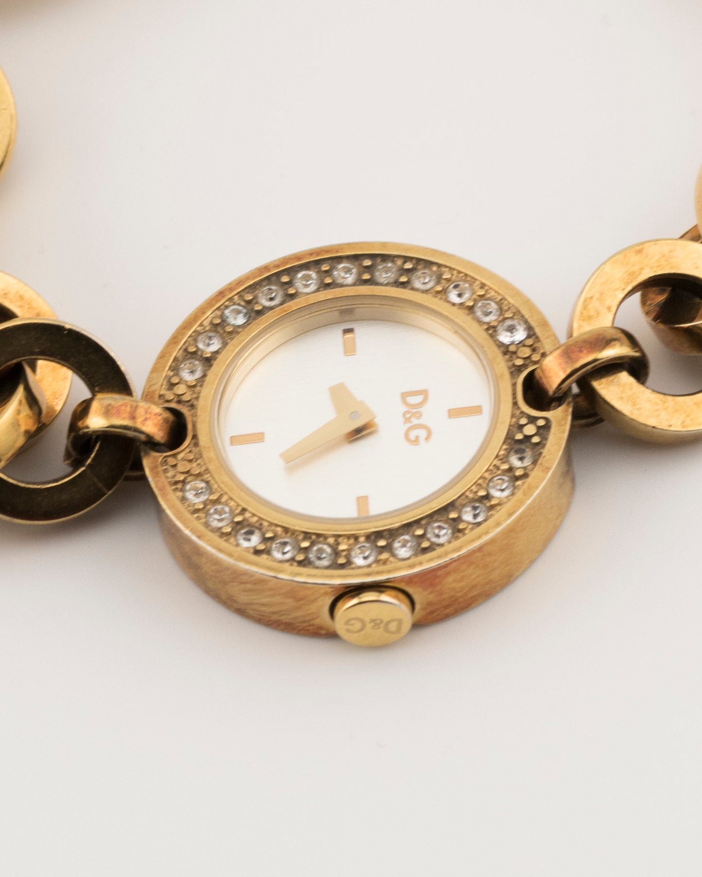 2000s D&G Gold Crystal Chain Bracelet Watch