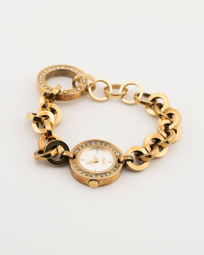 2000s D&G Gold Crystal Chain Bracelet Watch