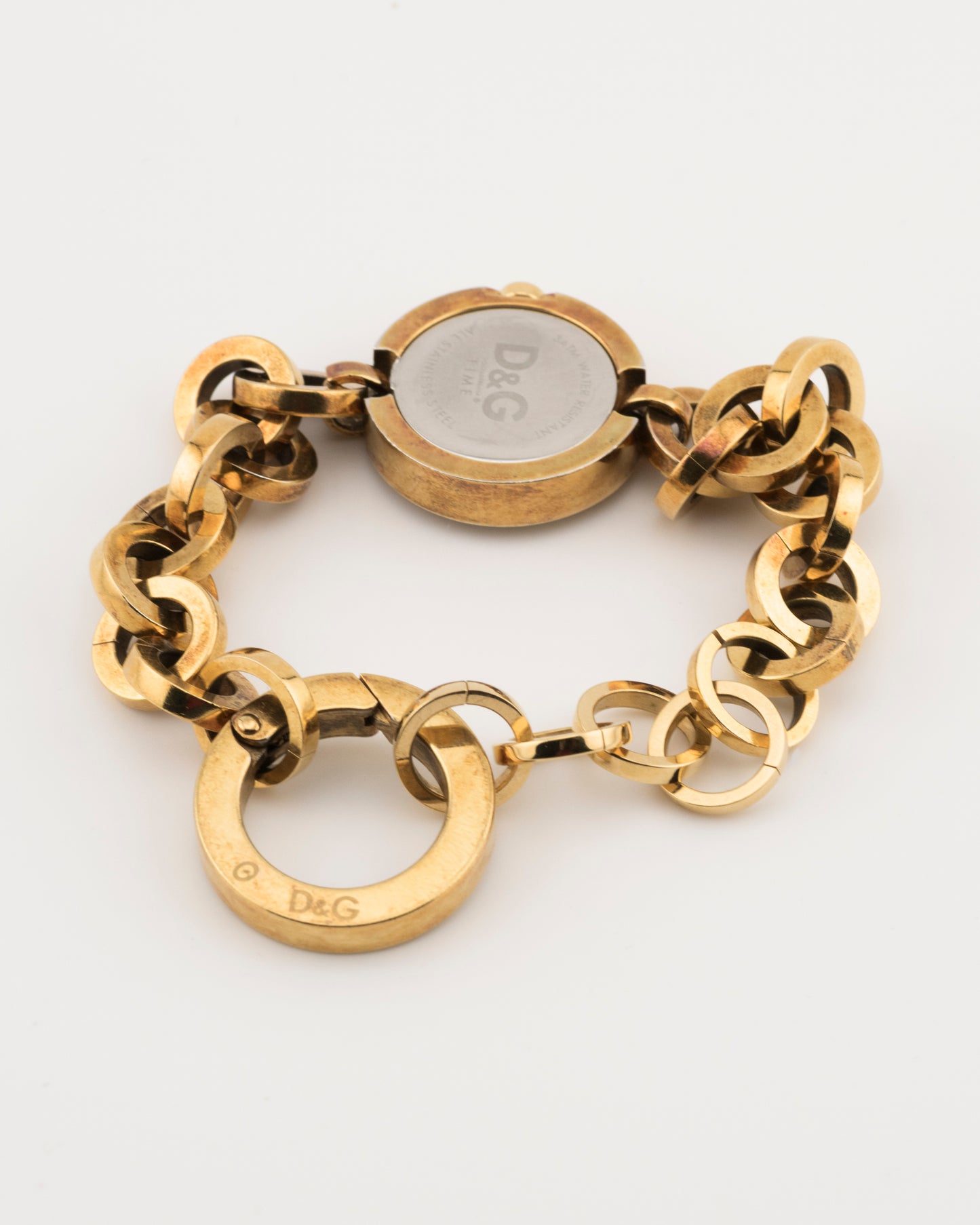 2000s D&G Gold Crystal Chain Bracelet Watch