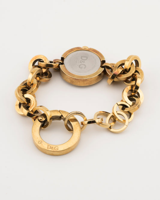 2000s D&G Gold Crystal Chain Bracelet Watch