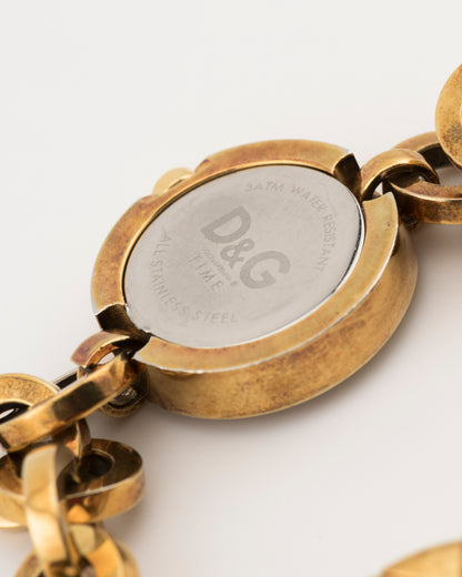 2000s D&G Gold Crystal Chain Bracelet Watch