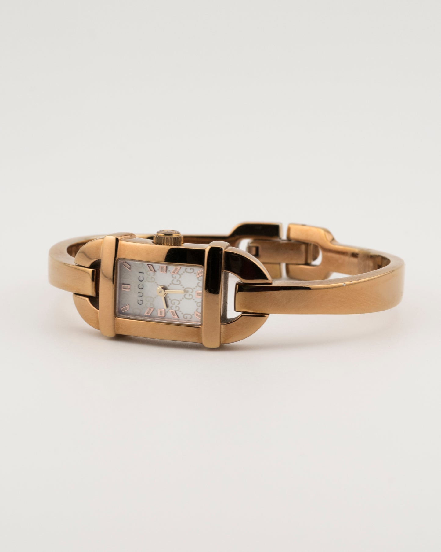 90s GUCCI 6800L Mother of Pearl GG Dial Bronze Bangle Watch