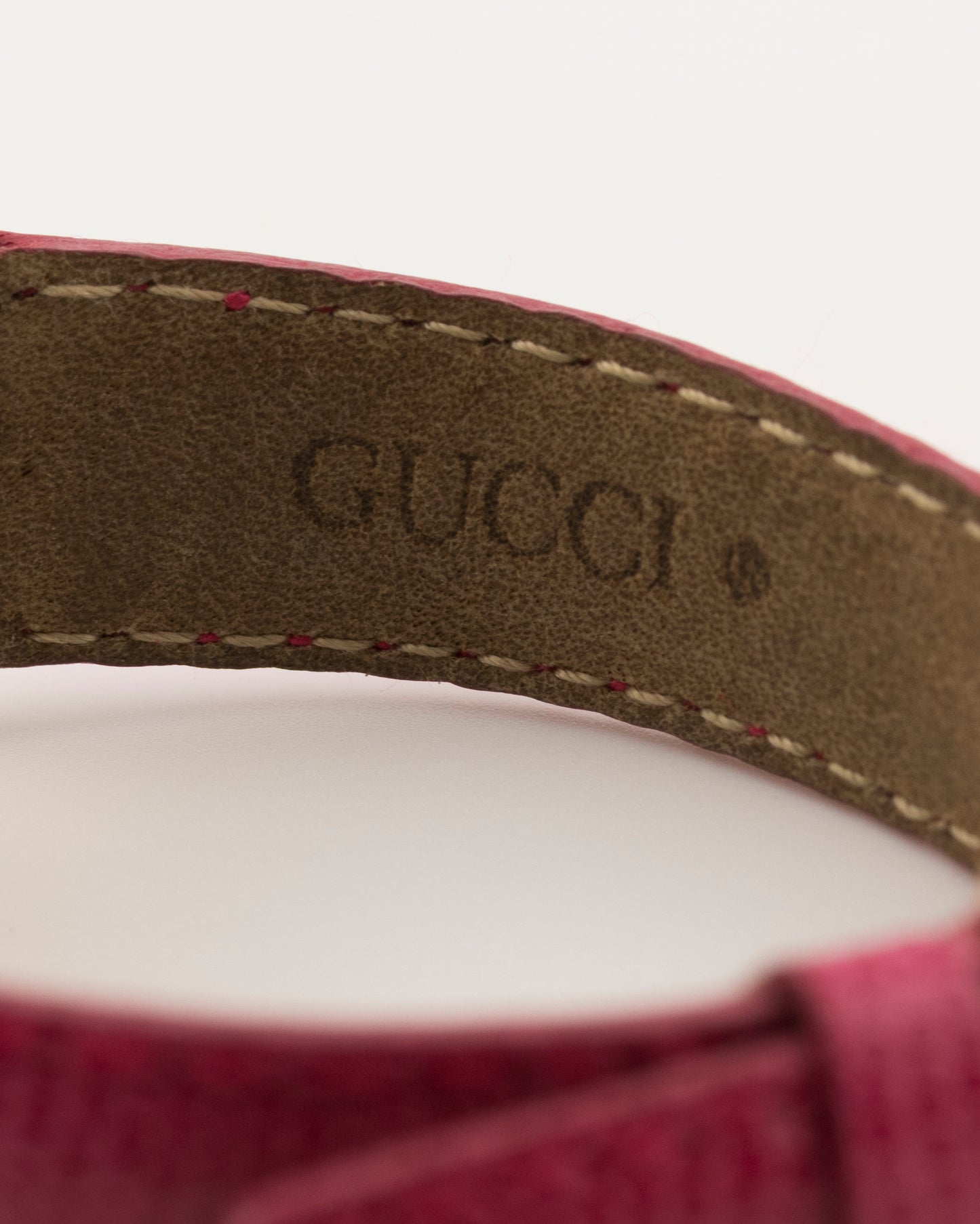 90s GUCCI 6300 Gold Horsebit Watch w/Pink Leather Band