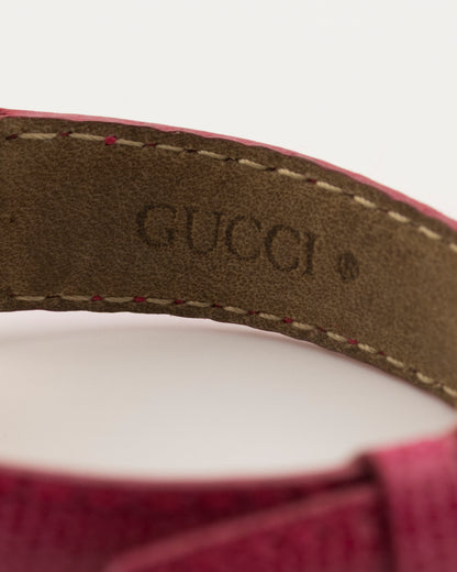 90s GUCCI 6300 Gold Horsebit Watch w/Pink Leather Band