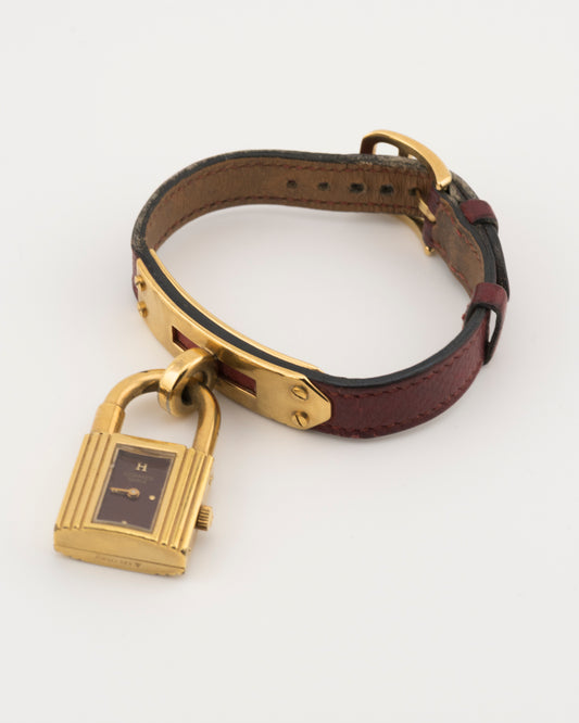 90s HERMES Kelly Maroon Padlock Watch
