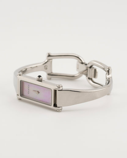 2000s GUCCI 1500L Pink Mother of Pearl Silver Bangle Watch | Small