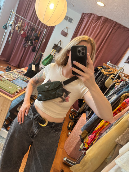 90s PRADA Dark Green Tessuto Waist Bag