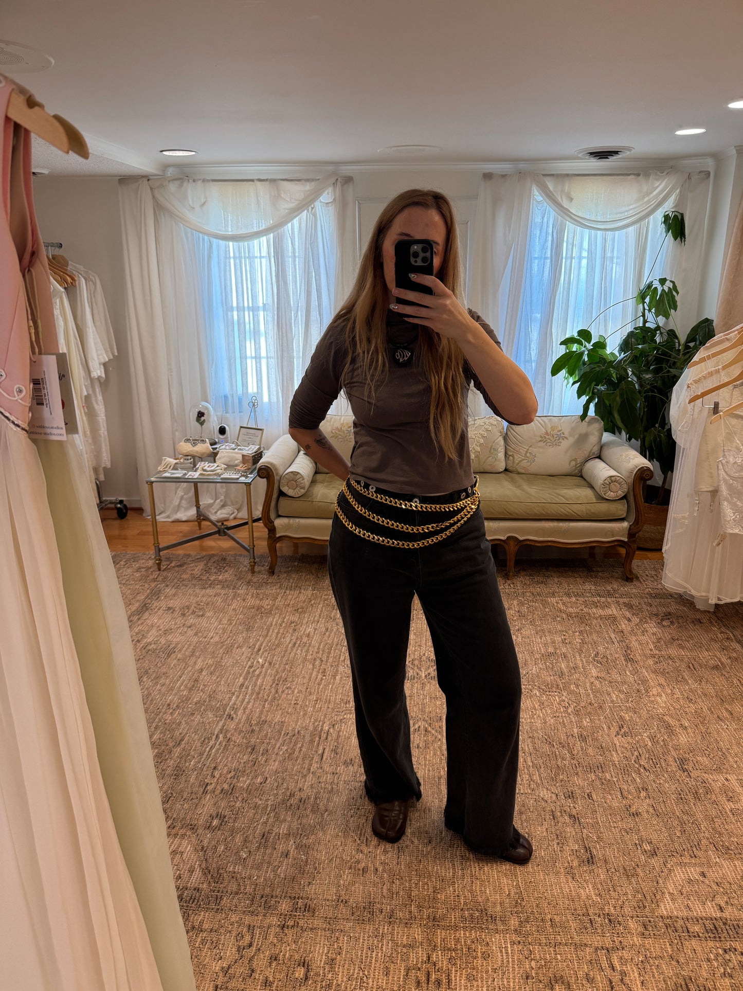 90s Chunky Gold Layered Chain Belt (W28")