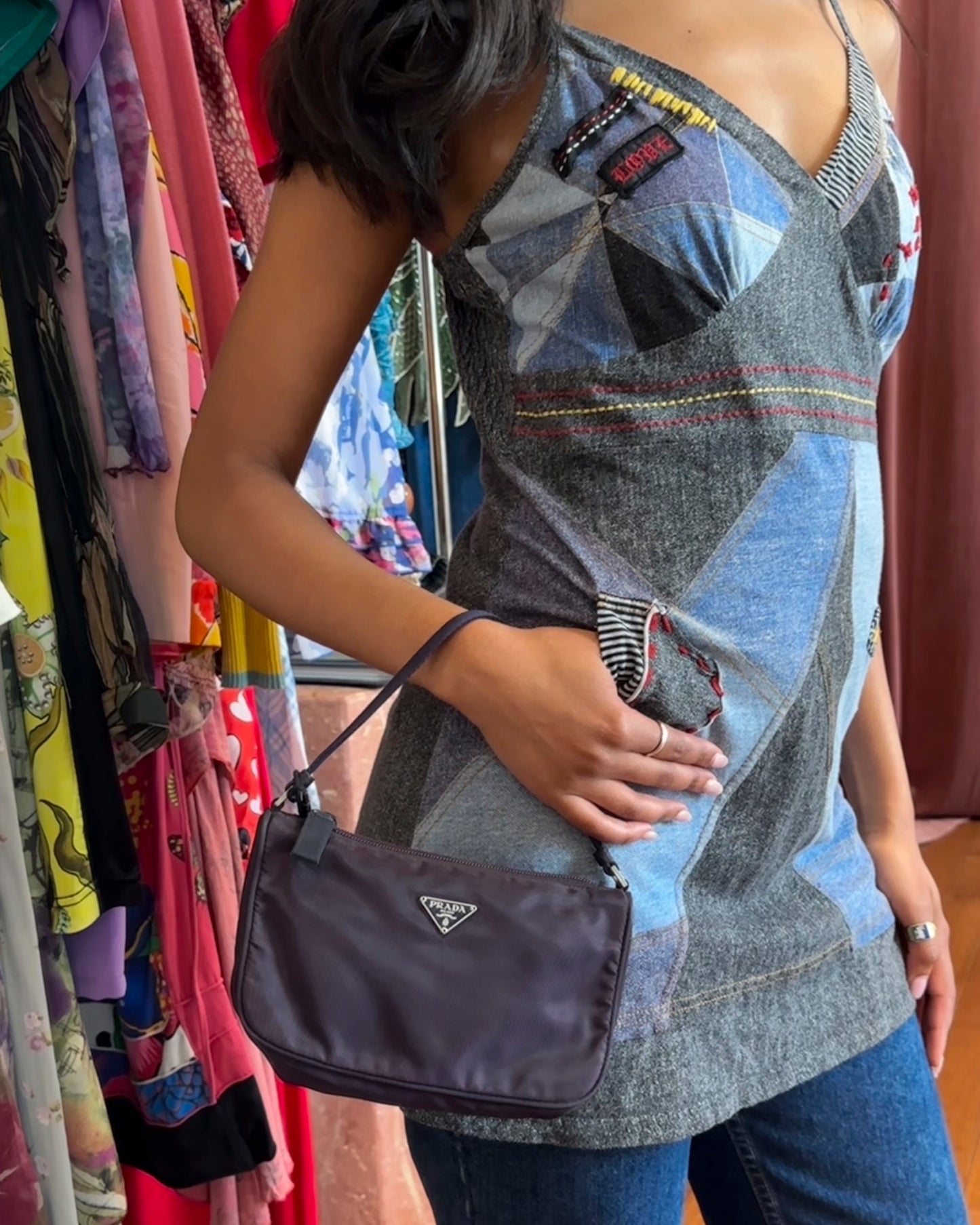 90s PRADA Tessuto Plum Mini Bag