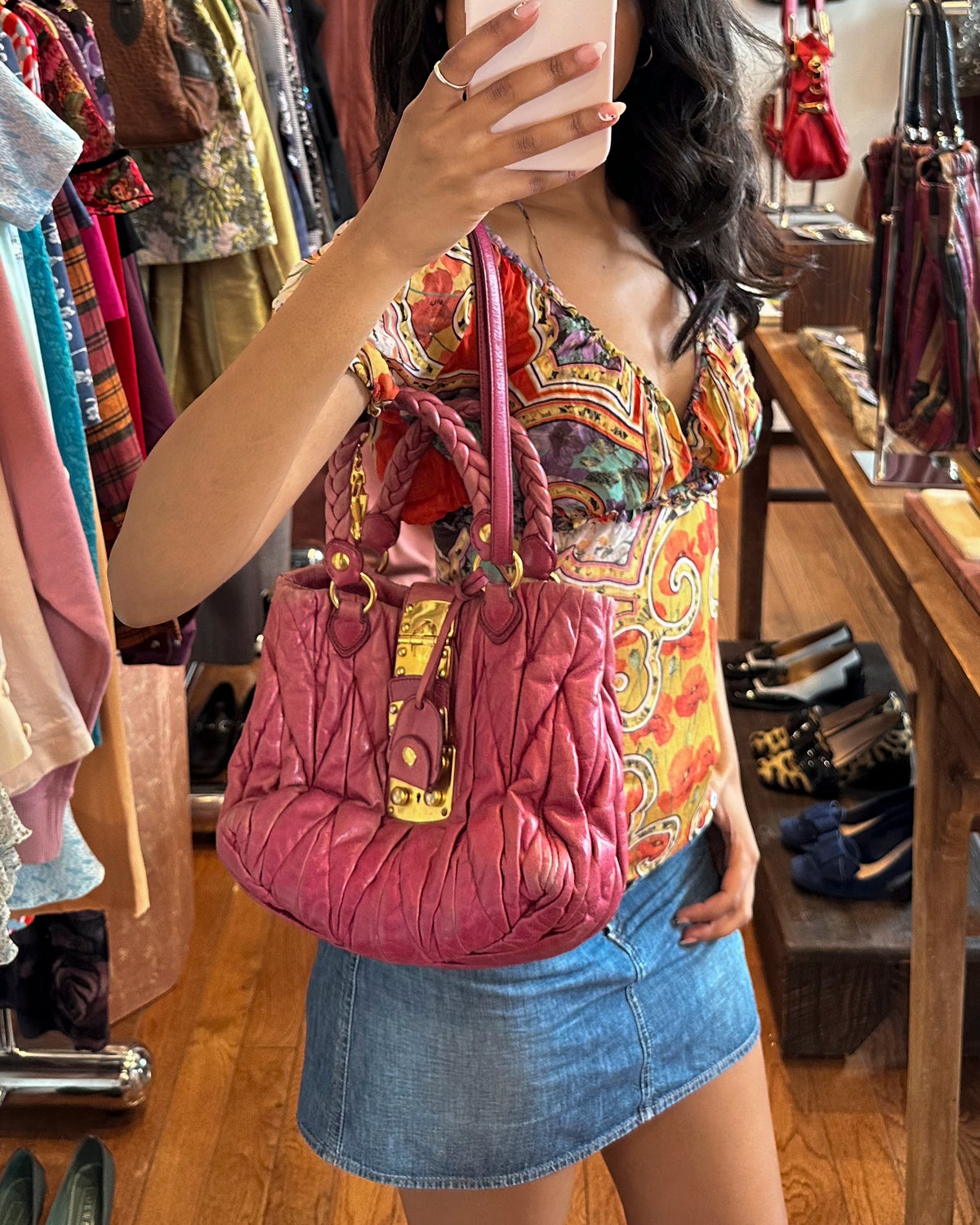 2000s MIU MIU Raspberry Pink Matelasse Bag