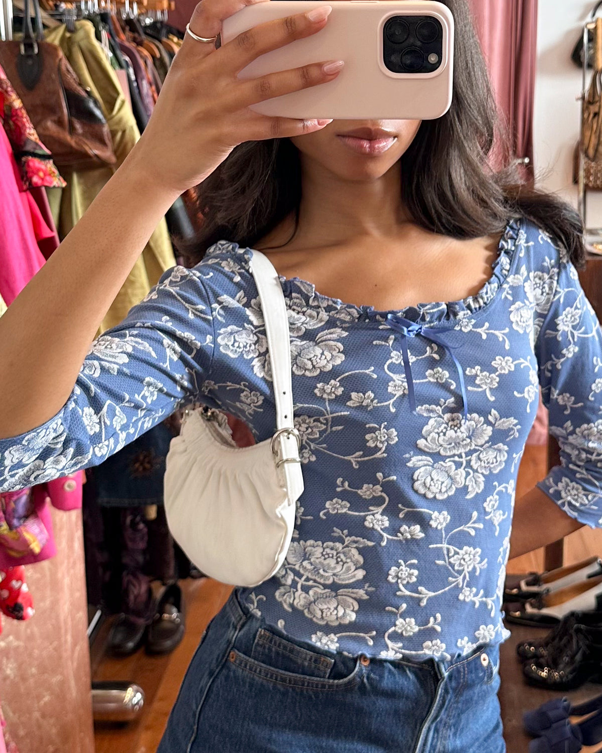 2000s MIU MIU Off-White Gathered Nappa Leather Bag