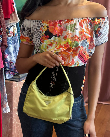 2000s PRADA Chartreuse Mini Hobo Bag