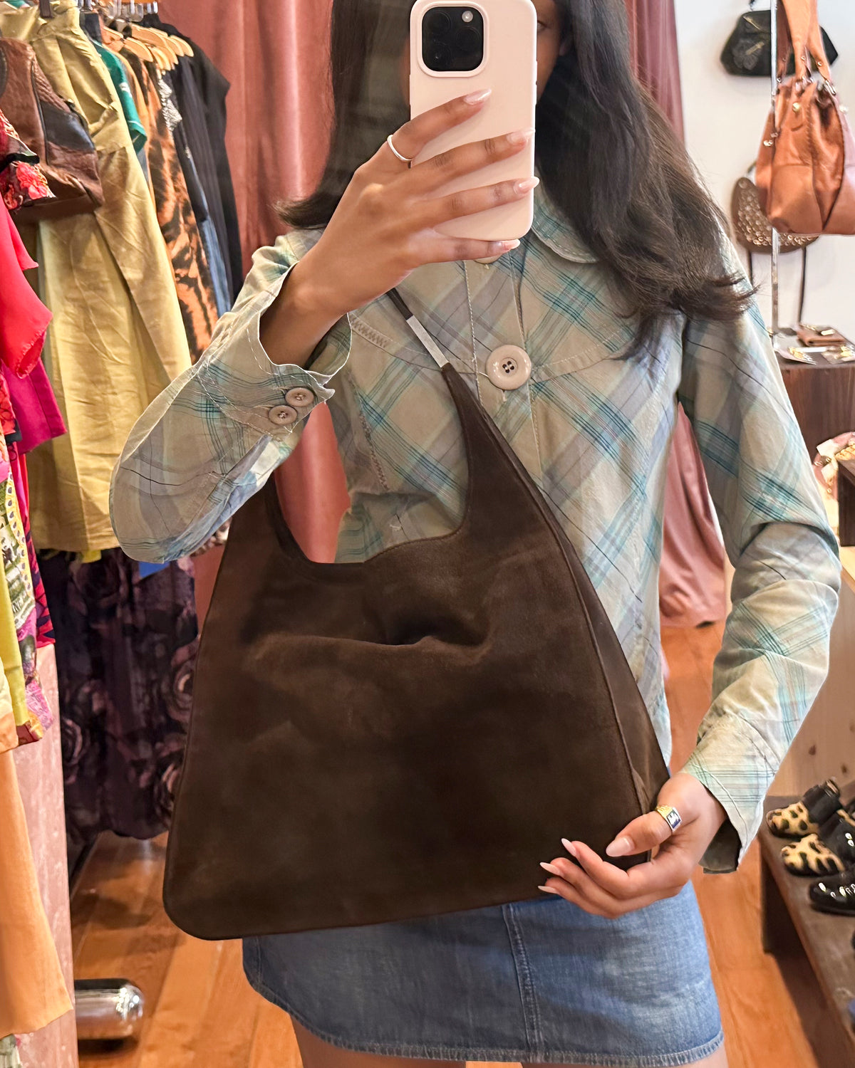 90s GUCCI Tom Ford Era Chocolate Suede Shoulder Bag