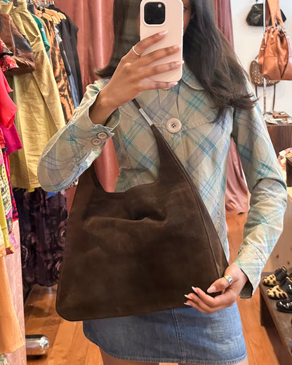 90s GUCCI Tom Ford Era Chocolate Suede Shoulder Bag