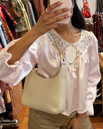 90s GUCCI Beige Leather GG Zip Shoulder Bag