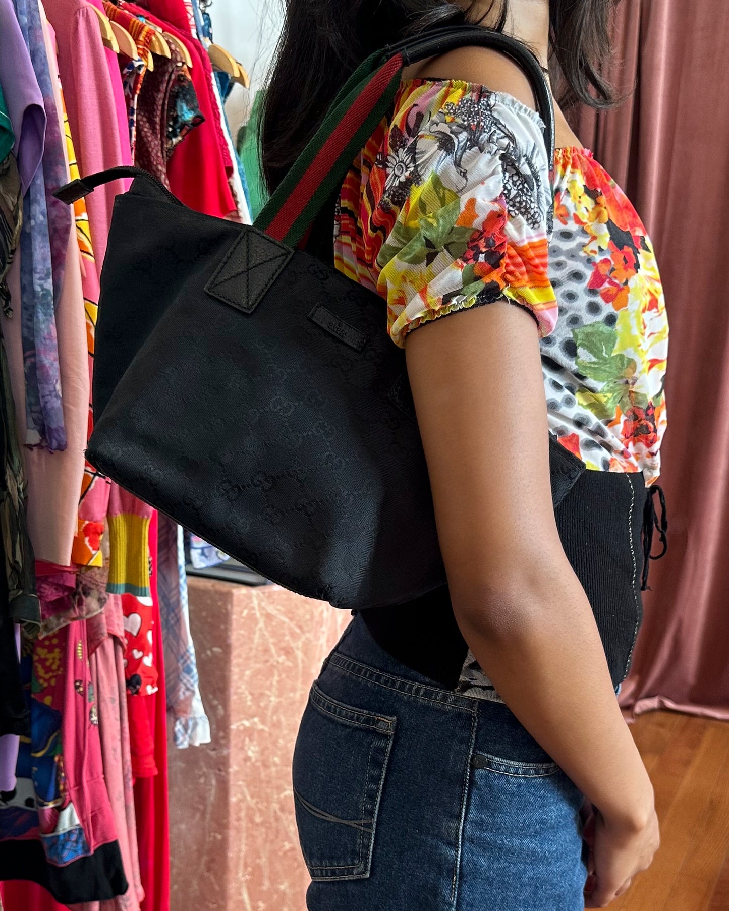 90s VTG GUCCI Black Sherry Line Tote (as is)
