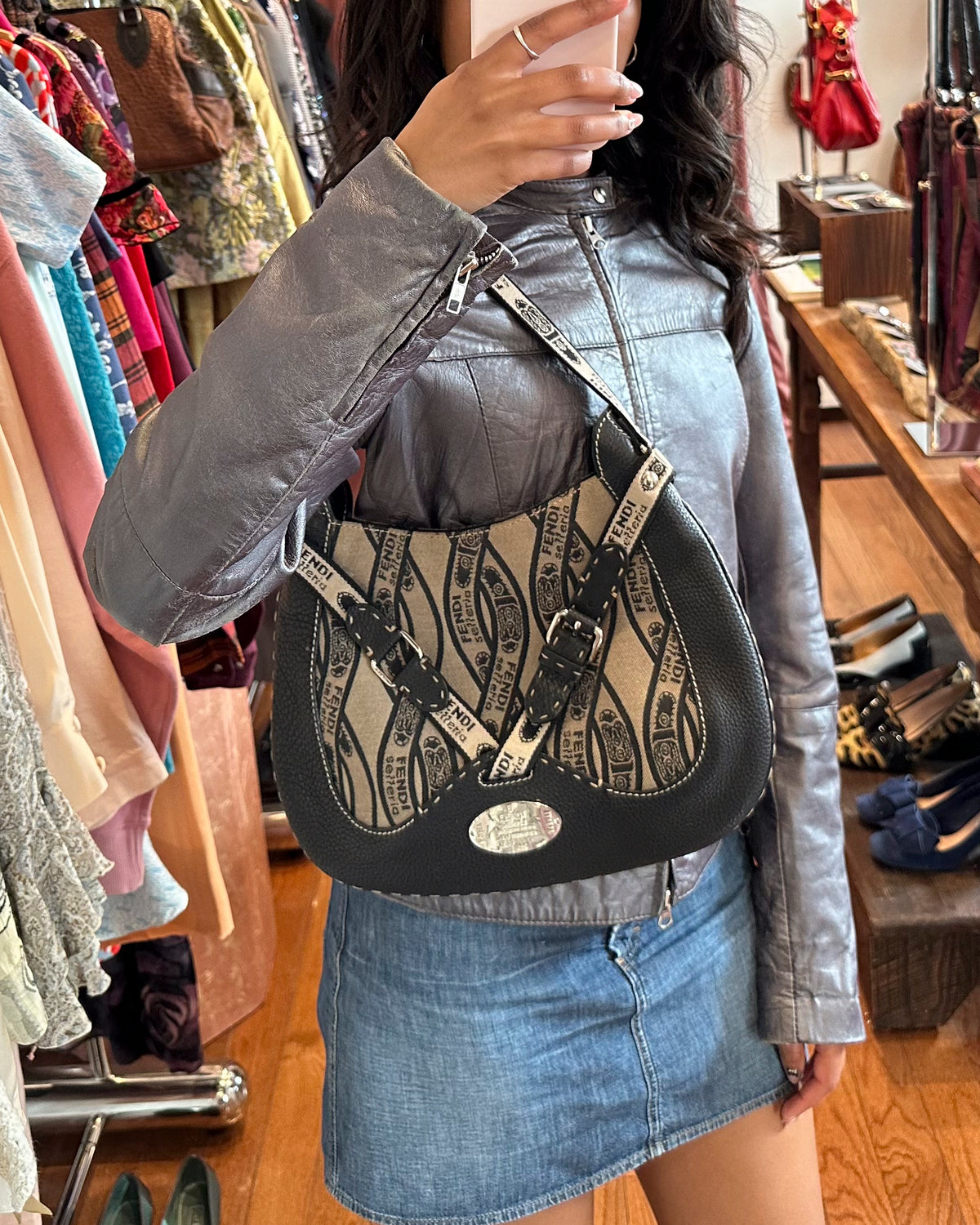 2000s FENDI Selleria Logo Canvas Hobo Bag