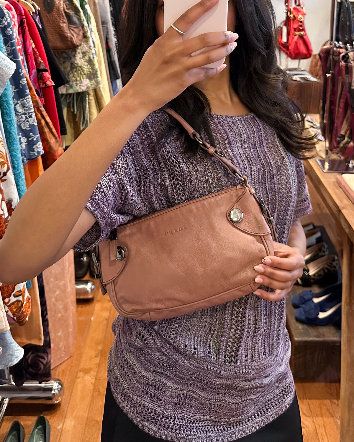 2000s PRADA Dusty Pink Leather Shoulder Bag