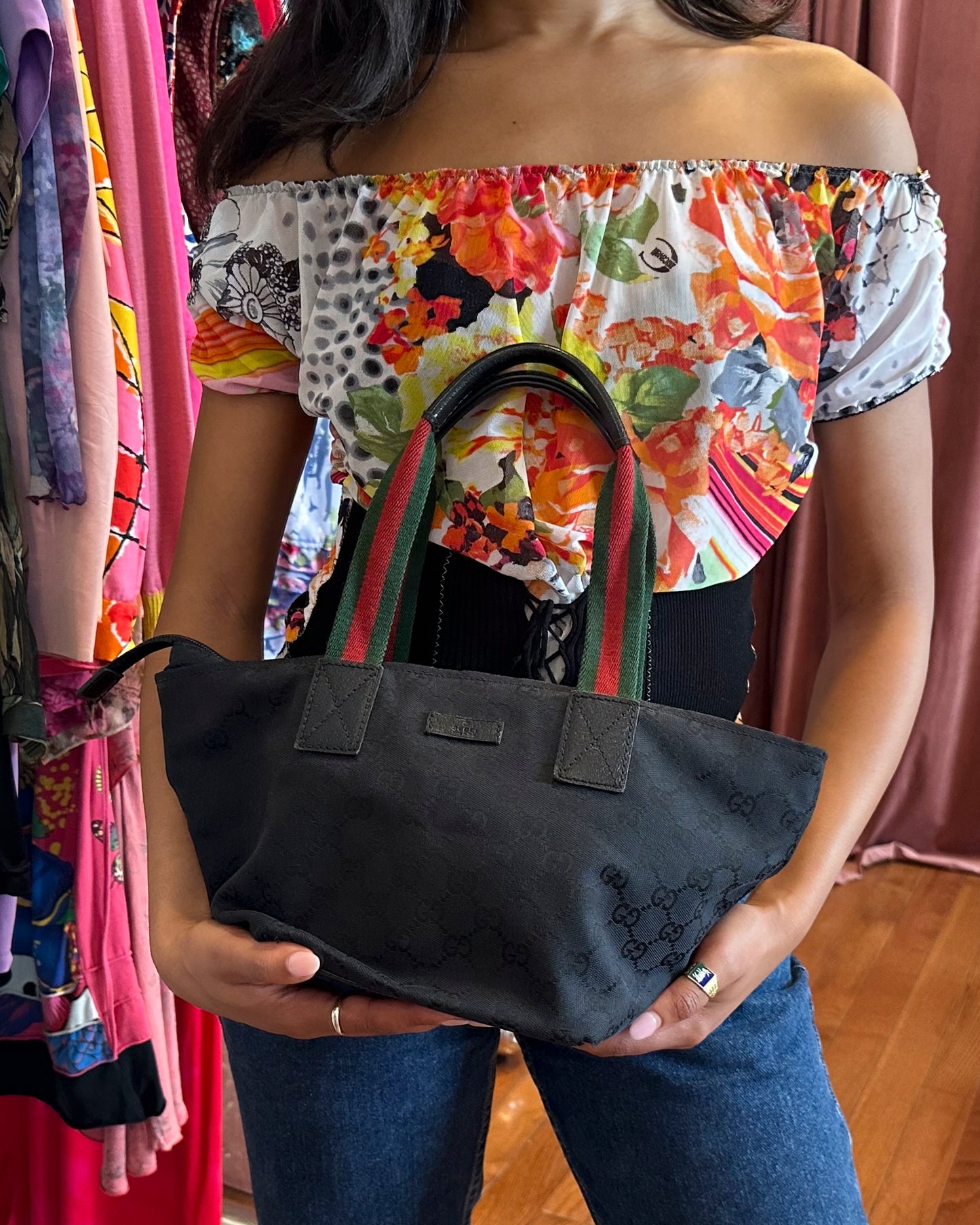 90s VTG GUCCI Black Sherry Line Tote (as is)