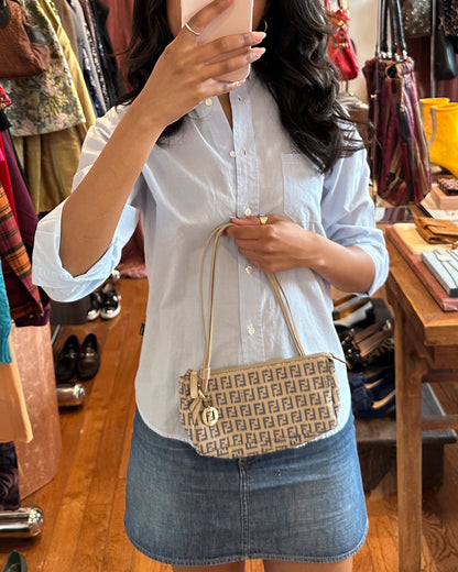 2000s FENDI Zucchino Canvas Triple Strap Pochette Bag