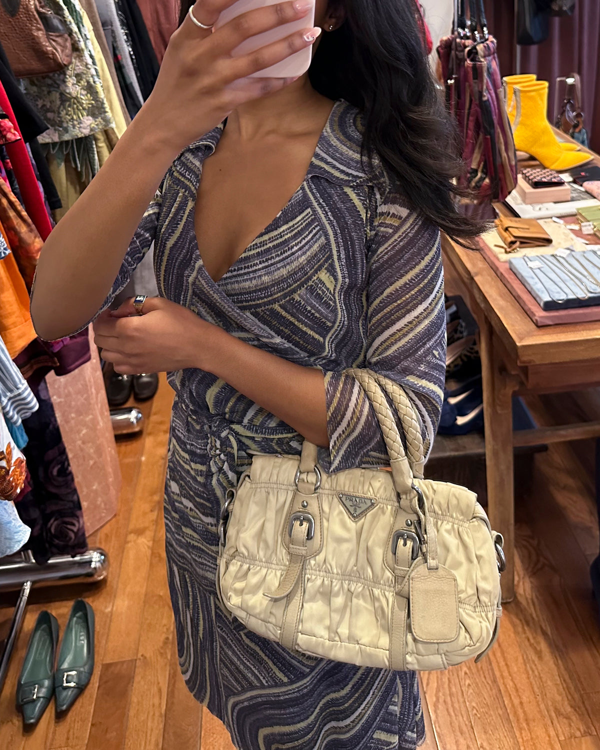2000s PRADA Khaki Tessuto Gaufre Bag