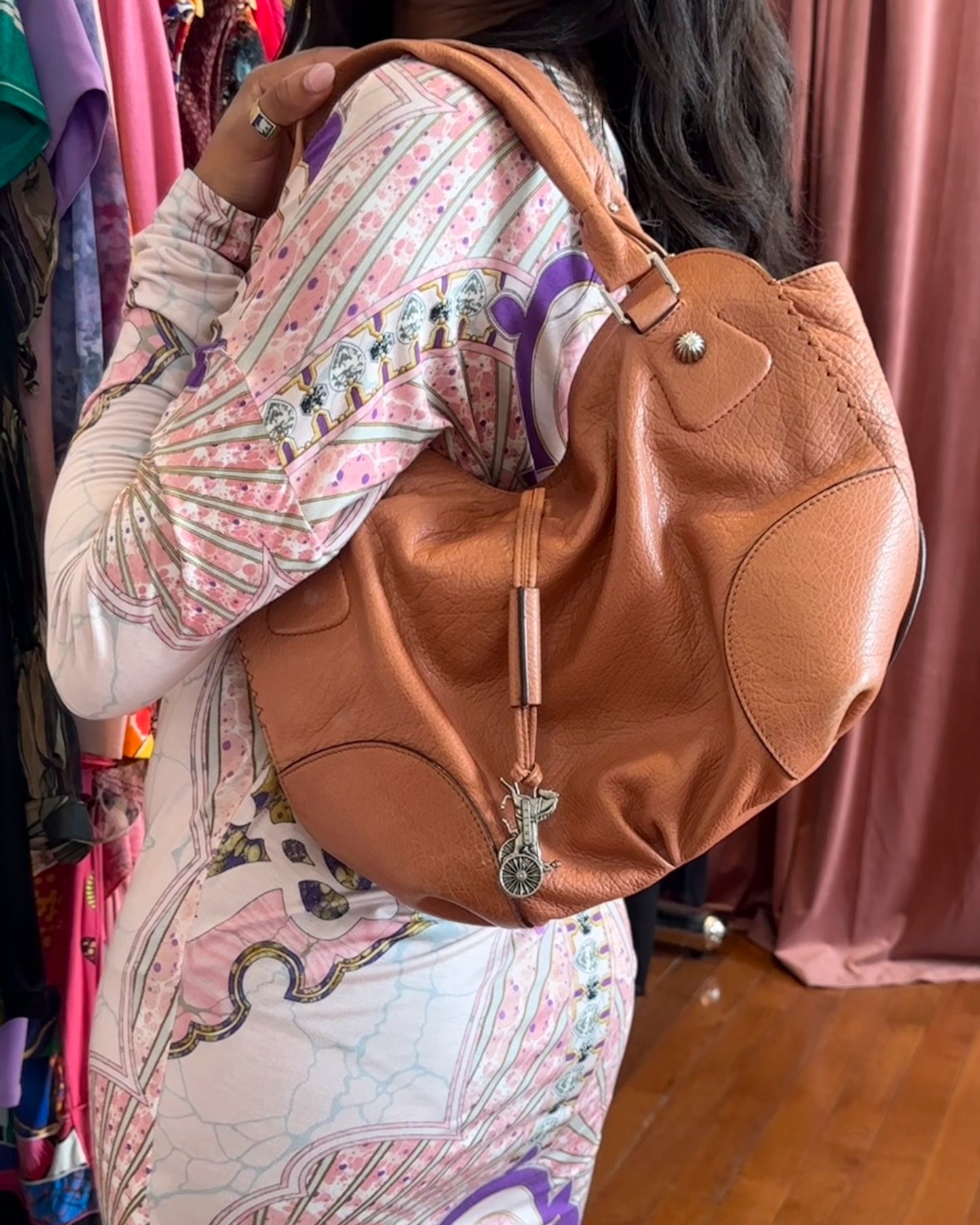 2000s CELINE Carriage Charm Terracotta Blush Hobo Bag
