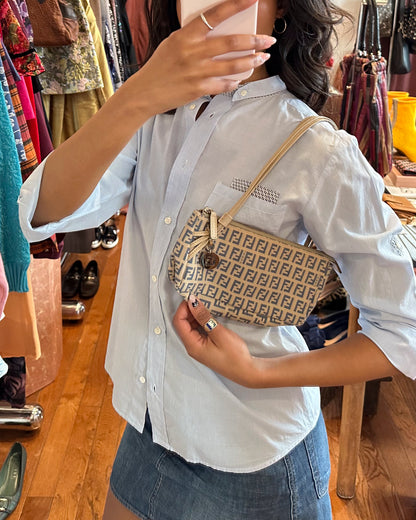 2000s FENDI Zucchino Canvas Triple Strap Pochette Bag