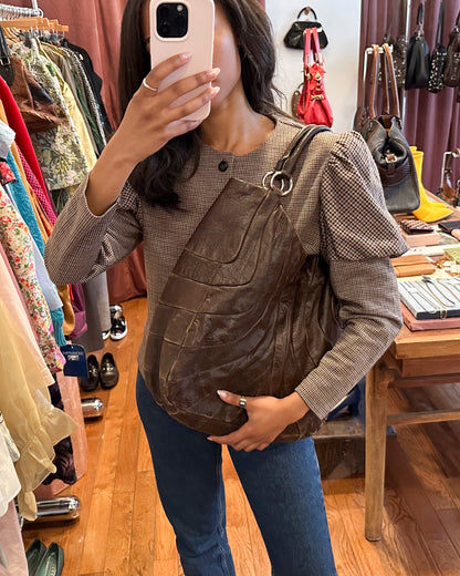 2000s MIU MIU Chocolate Distressed Patchwork Hobo Bag