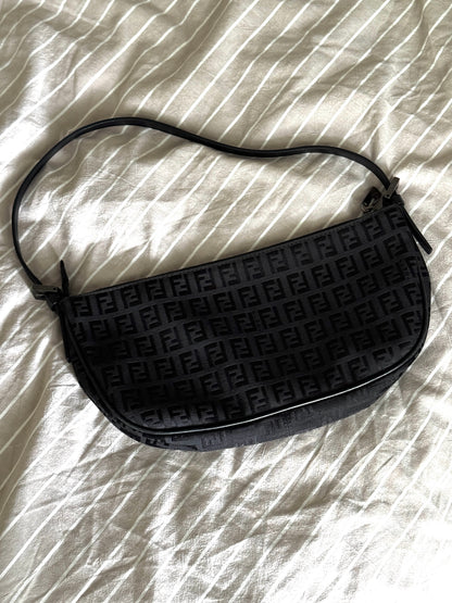 90s FENDI Black Zucca Baguette Bag