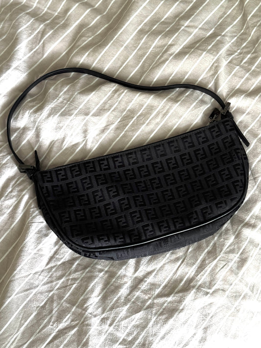 90s FENDI Black Zucca Baguette Bag