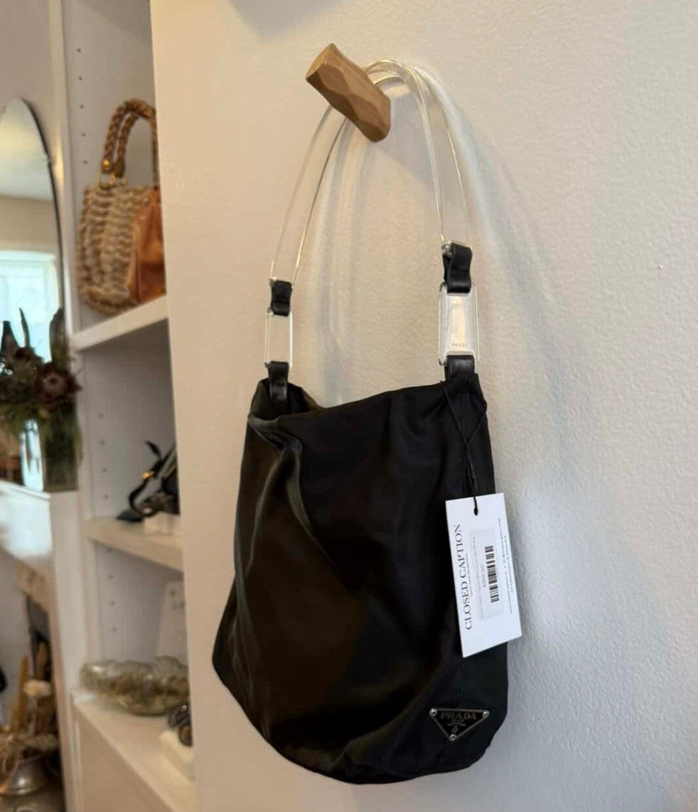 2000s PRADA Tessuto Black Lucite Handle Bag