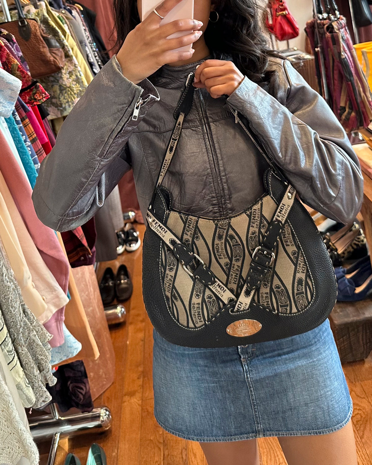 2000s FENDI Selleria Logo Canvas Hobo Bag