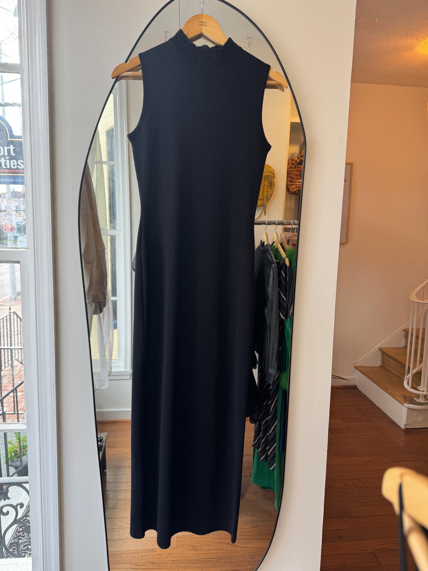 90s CAROL LITTLE Black Metallic Long Knit Dress (S/M)