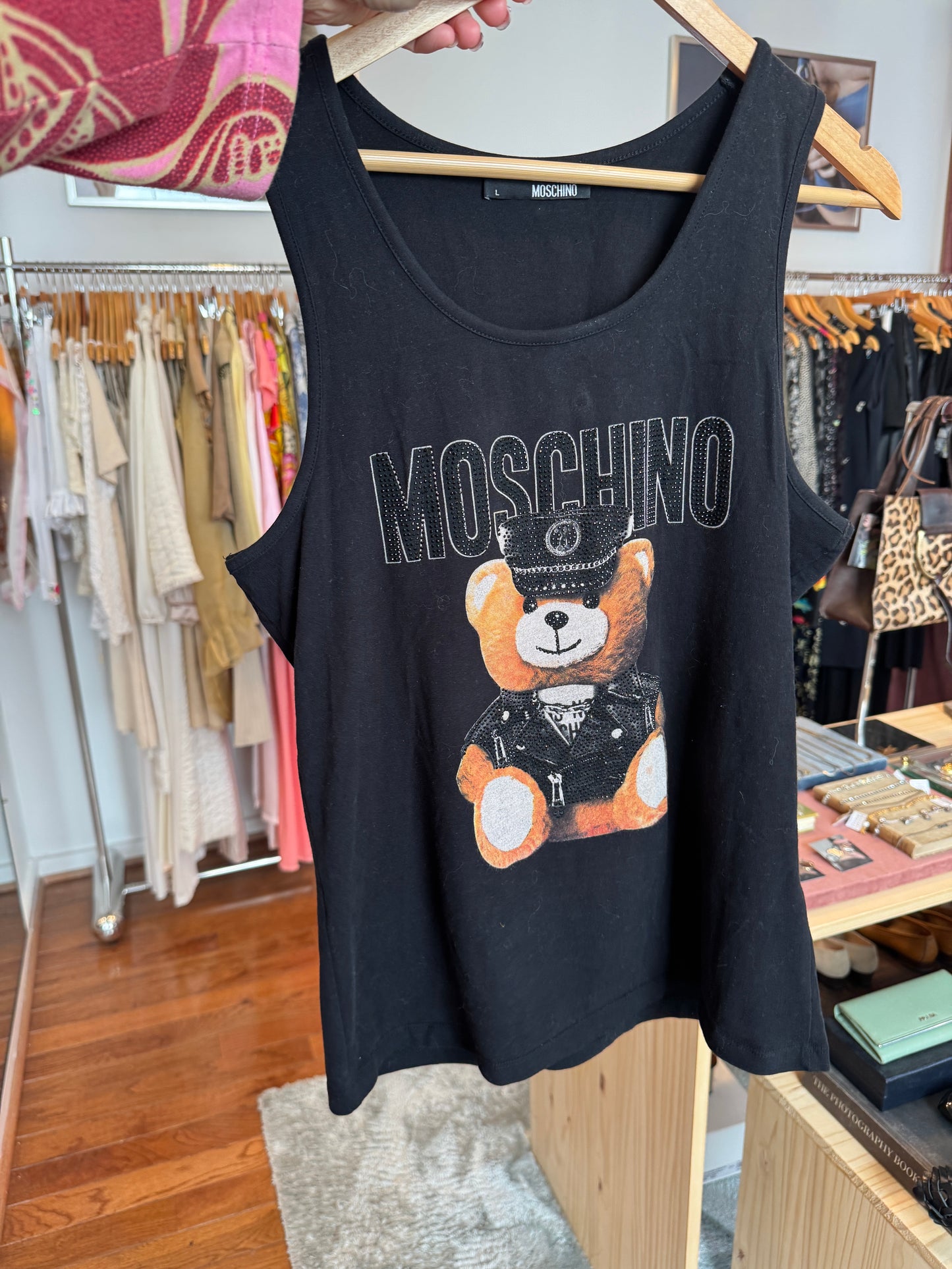 2016 LOVE MOSCHINO Rare Rhinestone Biker Teddy Tank (M/L)