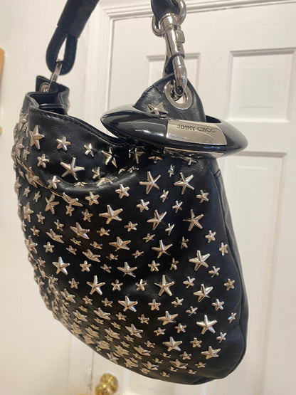 CC VTG JIMMY CHOO Large Blk Star Studded Leather Bag