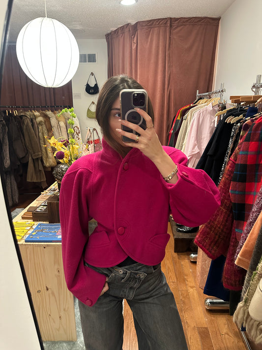 80s ESCADA Fuchsia Crop 100%Wool Jacket (S/M)