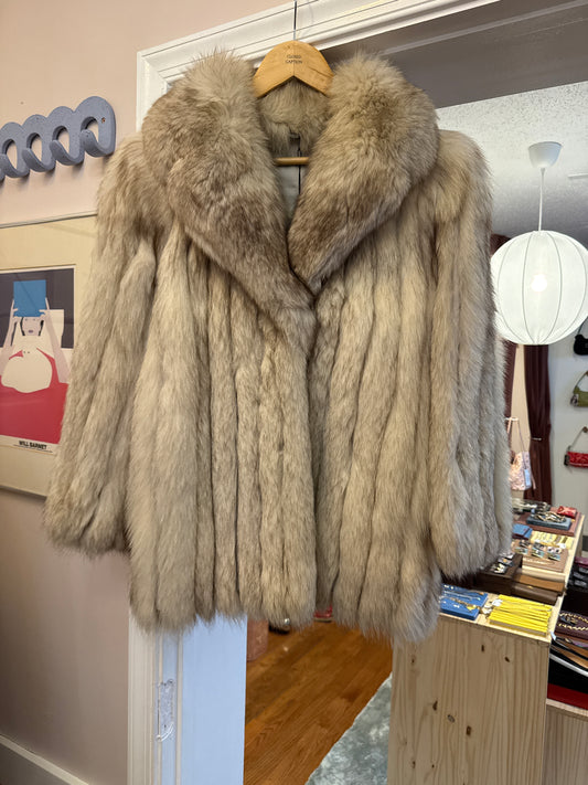 70s/80s Shadow Blue Fox Fur Jacket - Neutral Taupe (S/M)