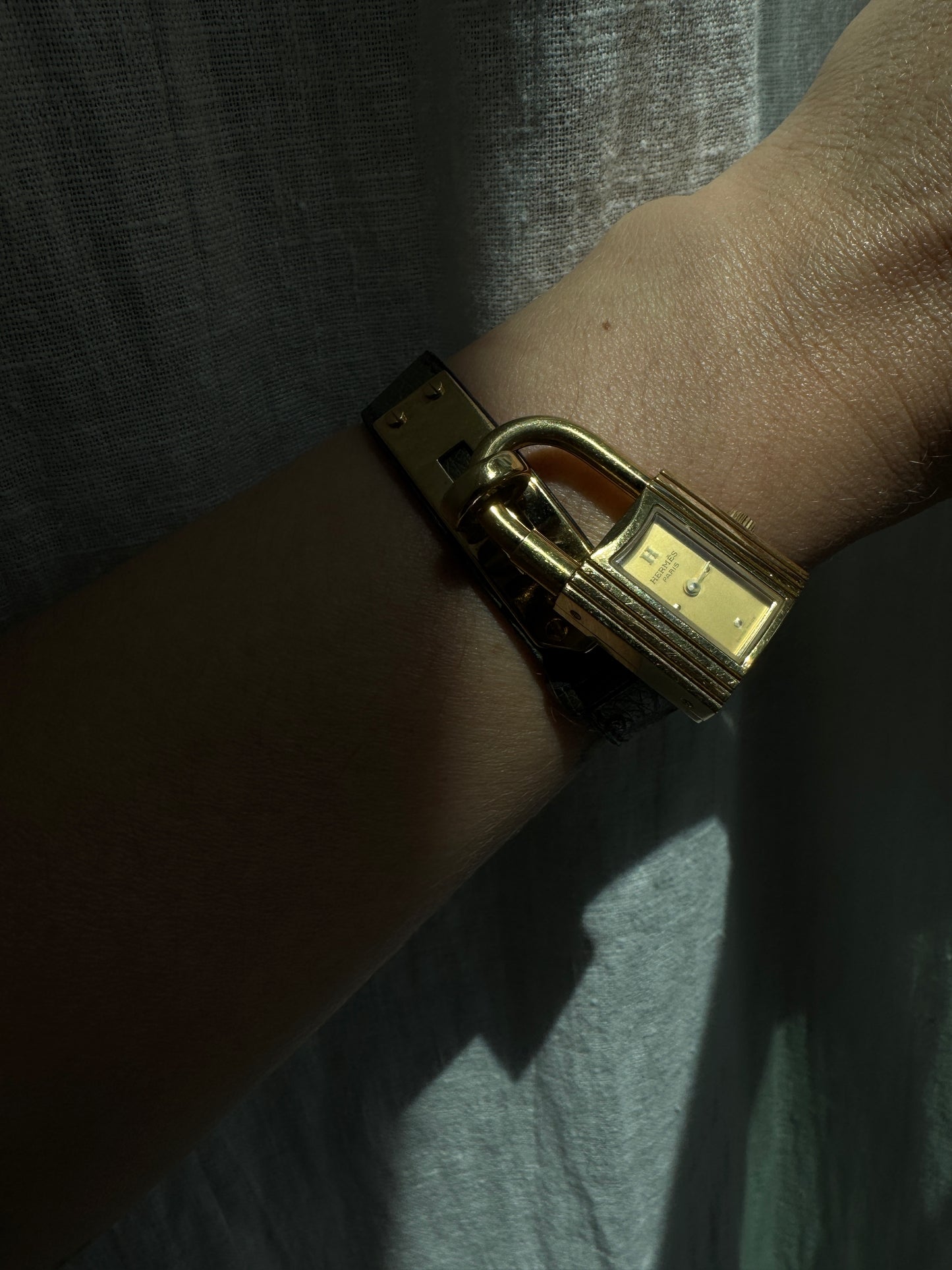 90s HERMES Kelly Deep Green Ostrich Watch
