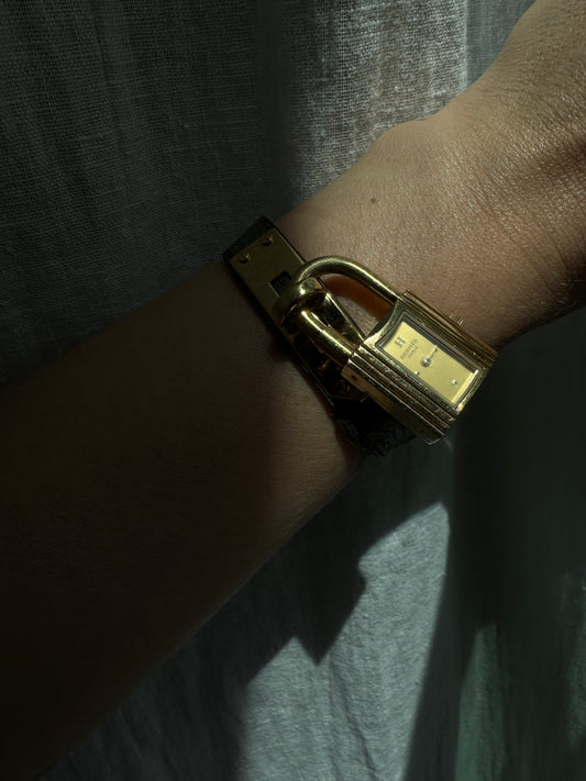 90s HERMES Kelly Deep Green Ostrich Watch