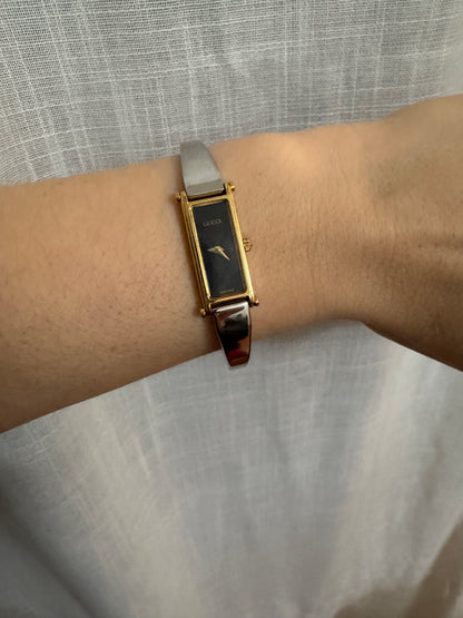 2000s GUCCI 1500L Black Dial Two Tone Bangle Watch