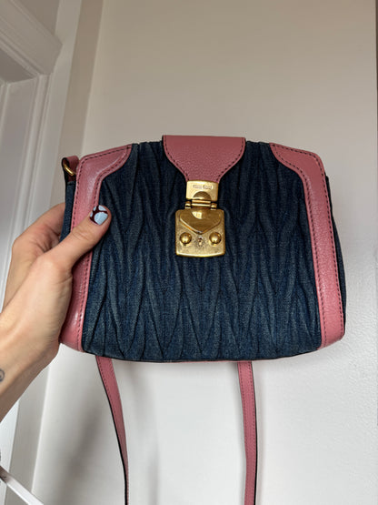 2000s Rare MIU MIU Matelasse Denim+Pink Leather Bag
