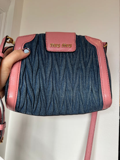 2000s Rare MIU MIU Matelasse Denim+Pink Leather Bag
