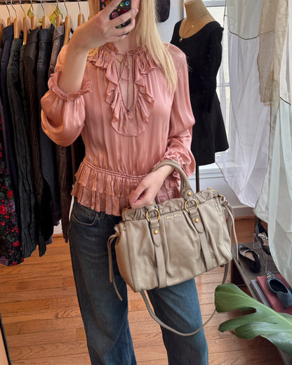 2000s MIU MIU Beige Vitello Lux Gathered Bag