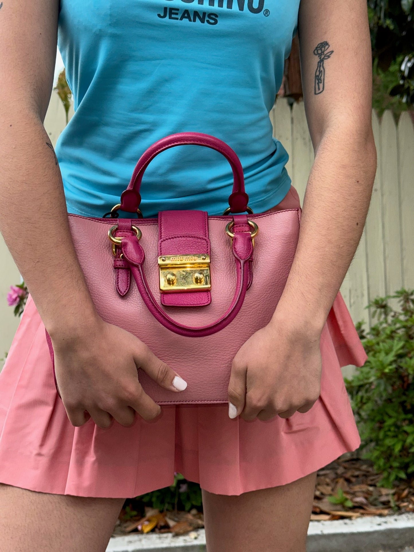 2000s MIU MIU Pink Leather Two-Way Bag