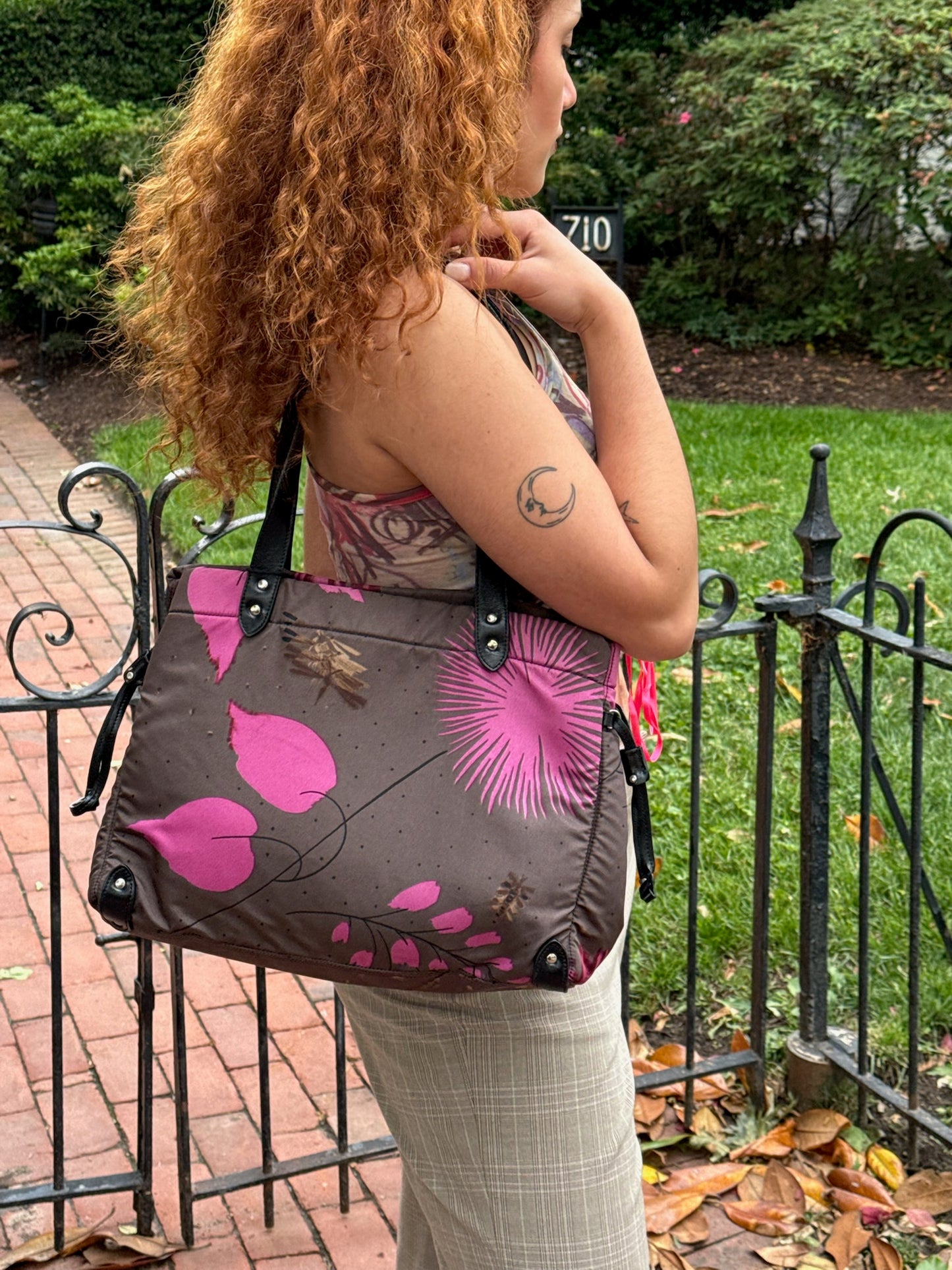 2000s MIU MIU Pixel Floral Nylon Bag
