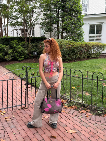 2000s MIU MIU Pixel Floral Nylon Bag