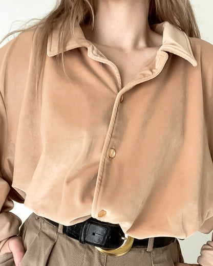 Vintage Beige Oversized Velvet Shirt (S-L)
