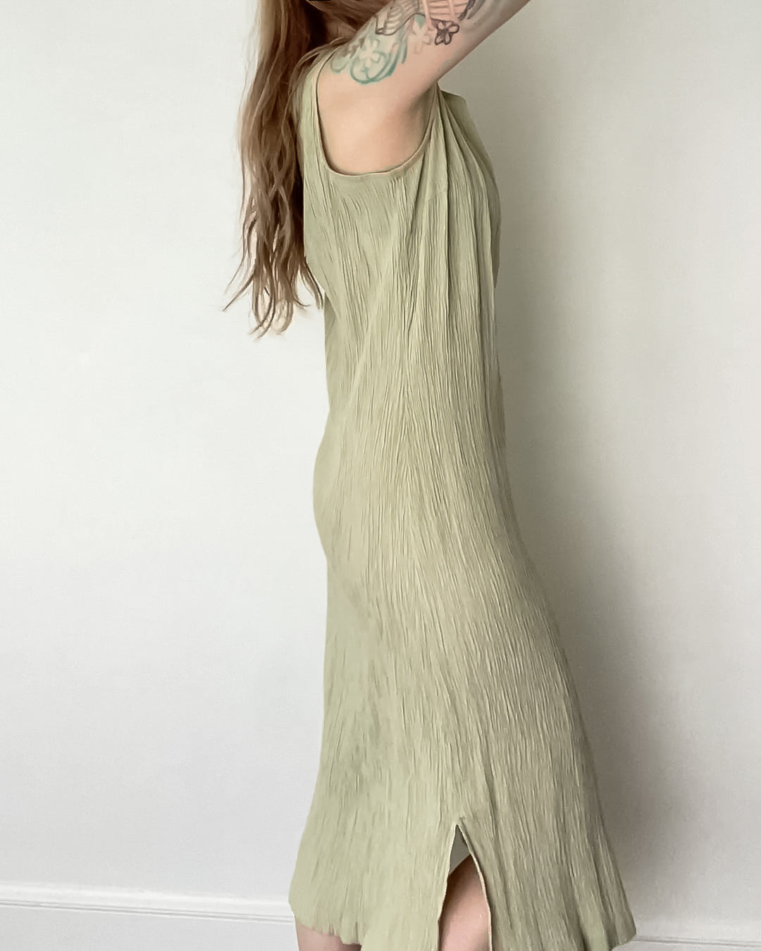 Vintage Sage Crinkle Dress (S)