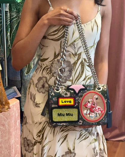AW2016 MIU MIU Appliqued Floral Jacquard Club Shoulder Bag