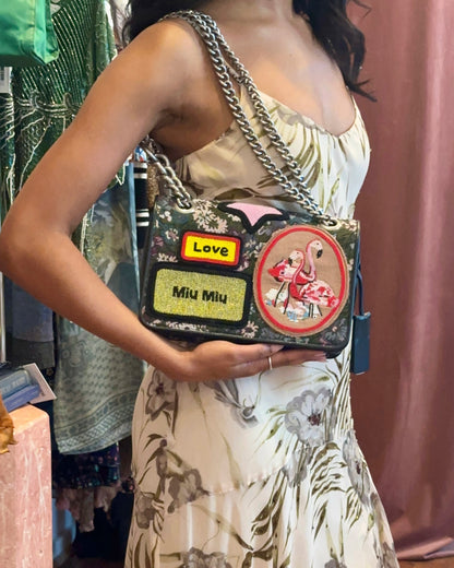 AW2016 MIU MIU Appliqued Floral Jacquard Club Shoulder Bag